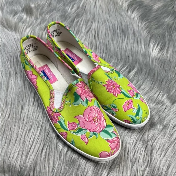 Lilly Pulitzer X Keds Green Pink Floral Slip On Shoes Size 6 - Picture 1 of 12